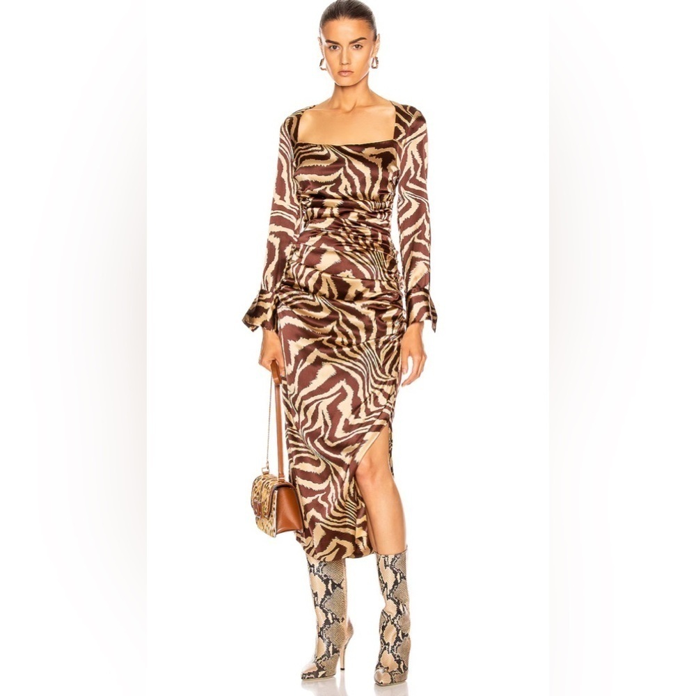 NEW GANNI Zebra Silk Stretch Midi Dress 10